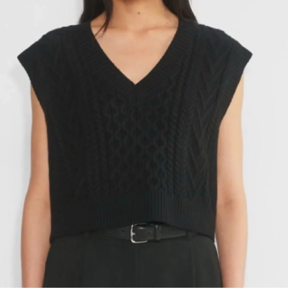 Aritzia Babaton Emporia Merino Wool V-Neck Sweater Vest Black Small Cable Knit - Picture 1 of 11